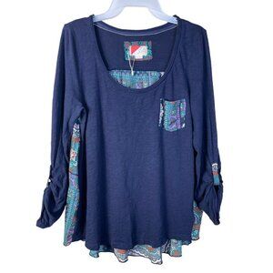 Navy Blue Women's Top with Paisley Accents